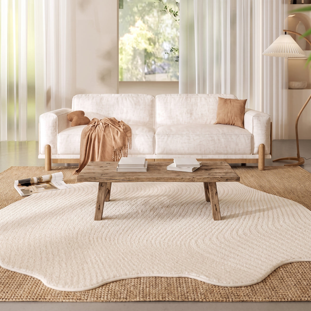 Cream Striped Shaped Rug | Washable Thick Pile, 31-118in