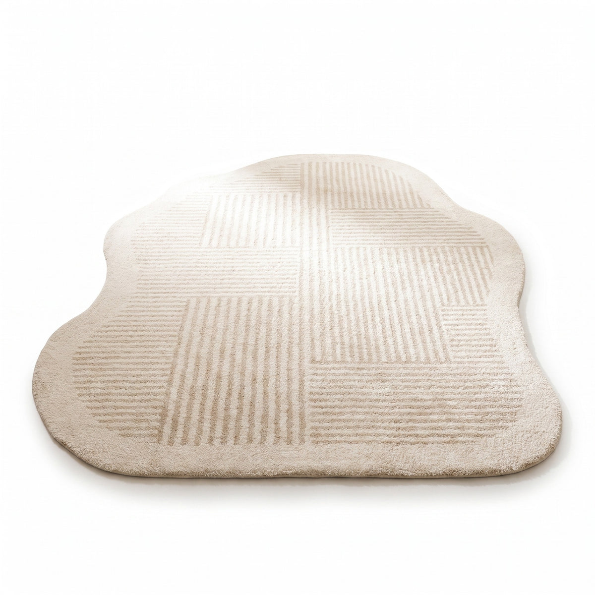 Cream Striped Shaped Rug | Washable Thick Pile, 31-118in