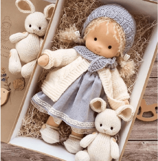 Waldorf Doll - Handmade Cotton Plush Toy for Toddlers and Kids, Soft Fabric Doll with Clothes, 8 Outfit Styles (3)
