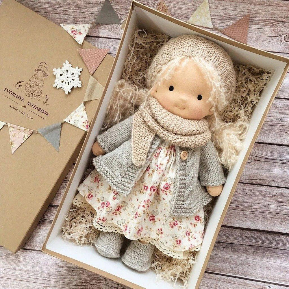 Waldorf Doll - Handmade Cotton Plush Toy for Toddlers and Kids, Soft Fabric Doll with Clothes, 8 Outfit Styles (6)
