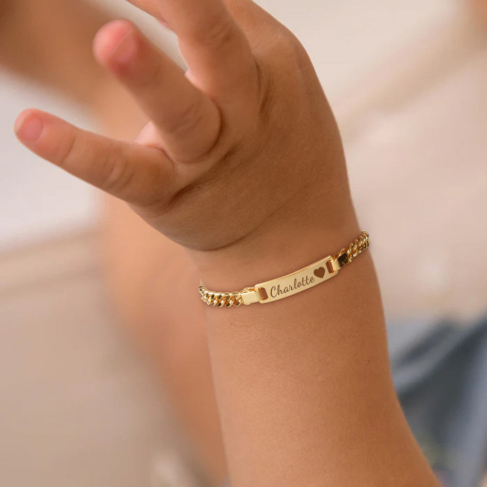 Personalized Baby Name Bracelet - 18K Gold Plated Stainless Steel Engraved ID Bar for Infants and Toddlers