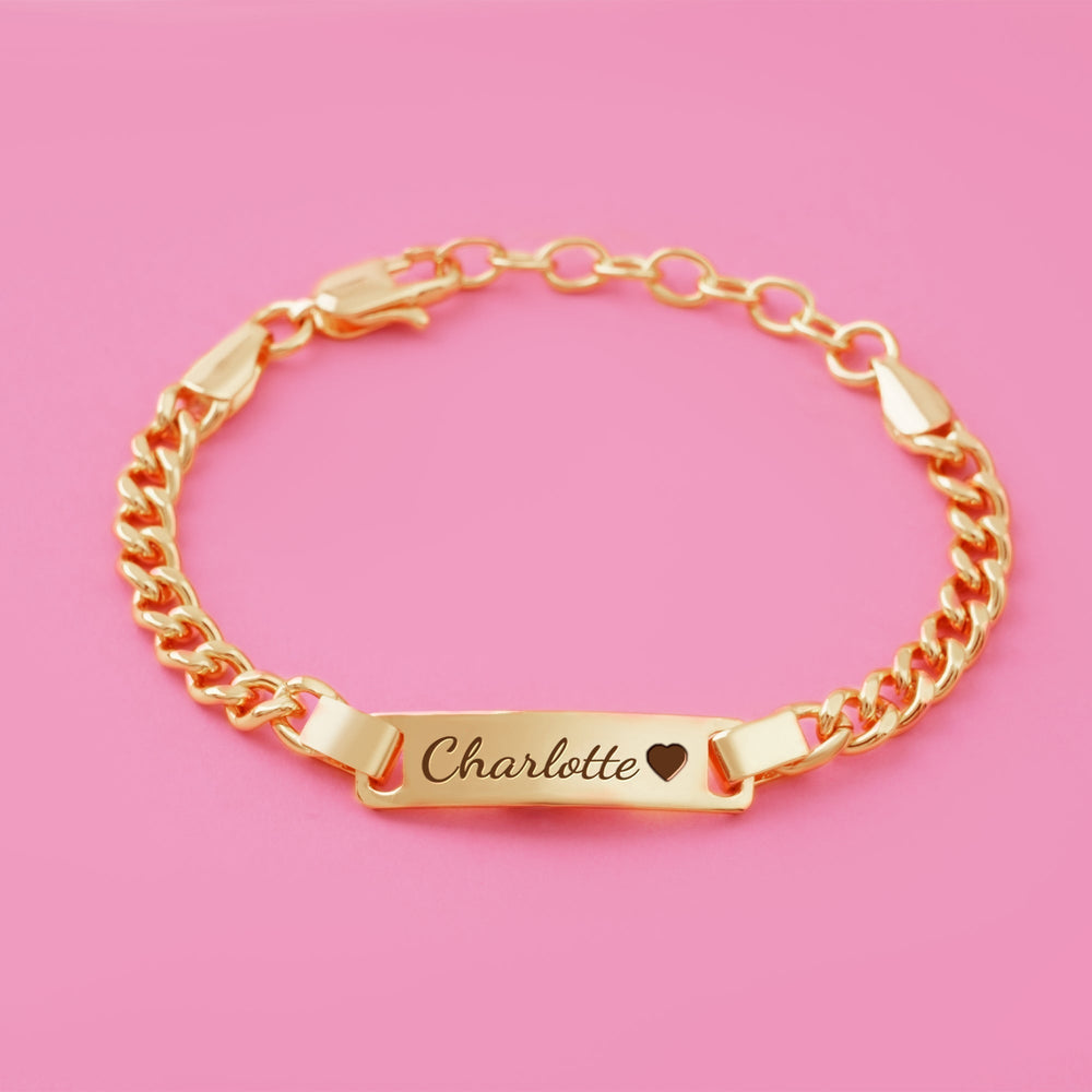 Personalized Baby Name Bracelet - 18K Gold Plated Stainless Steel Engraved ID Bar for Infants and Toddlers (4)