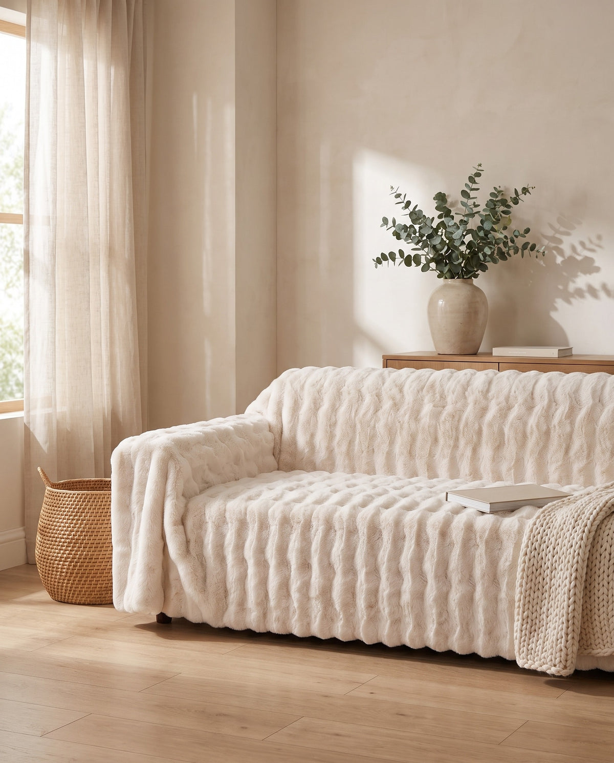 Luxe Ripple Faux Fur Sofa Cover | Full Couch Coverage, 71-165in