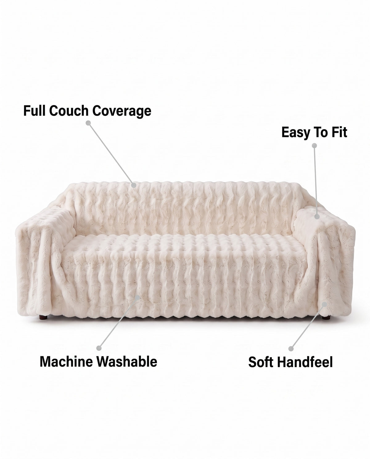 Luxe Ripple Faux Fur Sofa Cover | Full Couch Coverage, 71-165in
