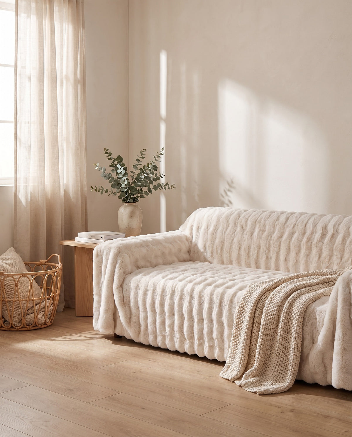 Luxe Ripple Faux Fur Sofa Cover | Full Couch Coverage, 71-165in