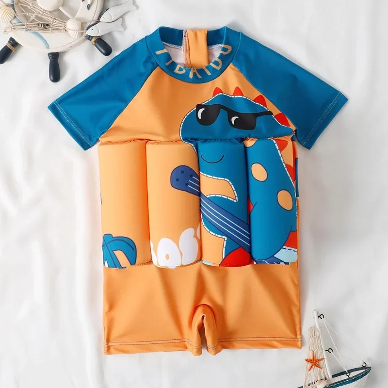 Kids' Lycra float swimsuit with removable buoyancy pads in pockets