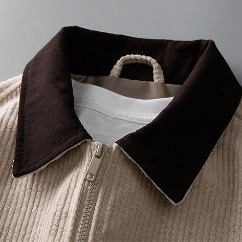 Men's Corduroy Jacket with Stand Collar, Chest Pocket and Elastic Hem, view 11