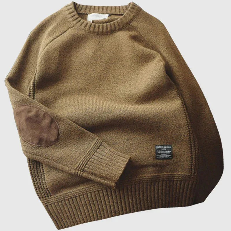 Men's Crew Neck Raglan Sweater with Elbow Patches, view 3