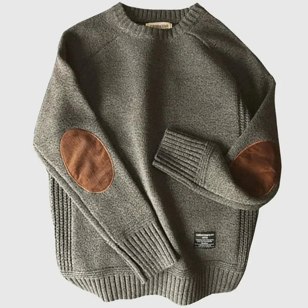 Men's Crew Neck Raglan Sweater with Elbow Patches, view 5