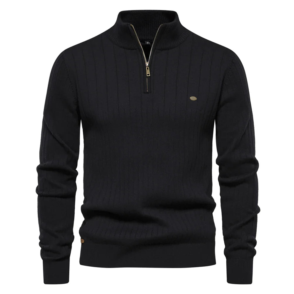 Men's Fall Zip Sweater with Stand Collar in Cotton Blend, view 4