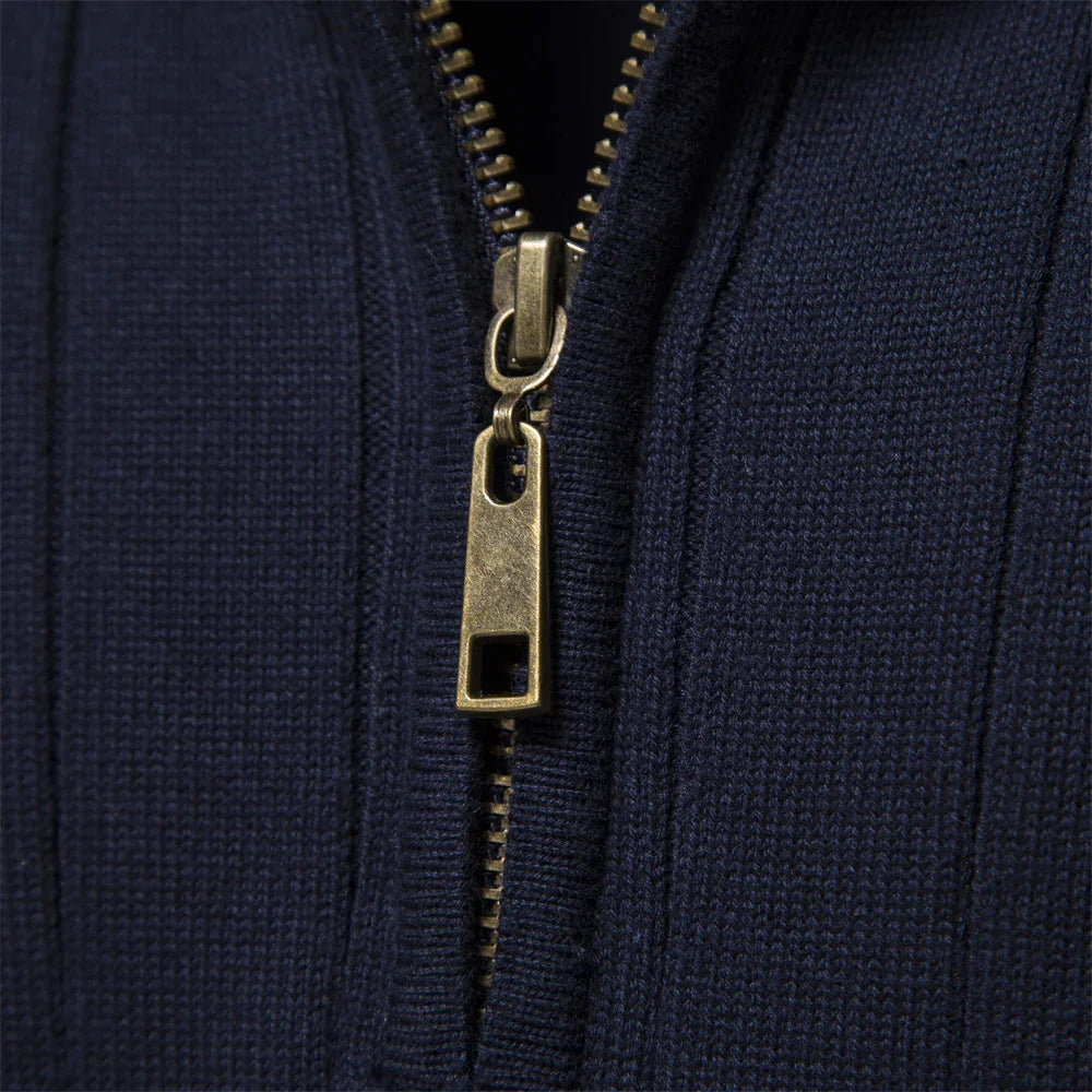 Men's Fall Zip Sweater with Stand Collar in Cotton Blend, view 8