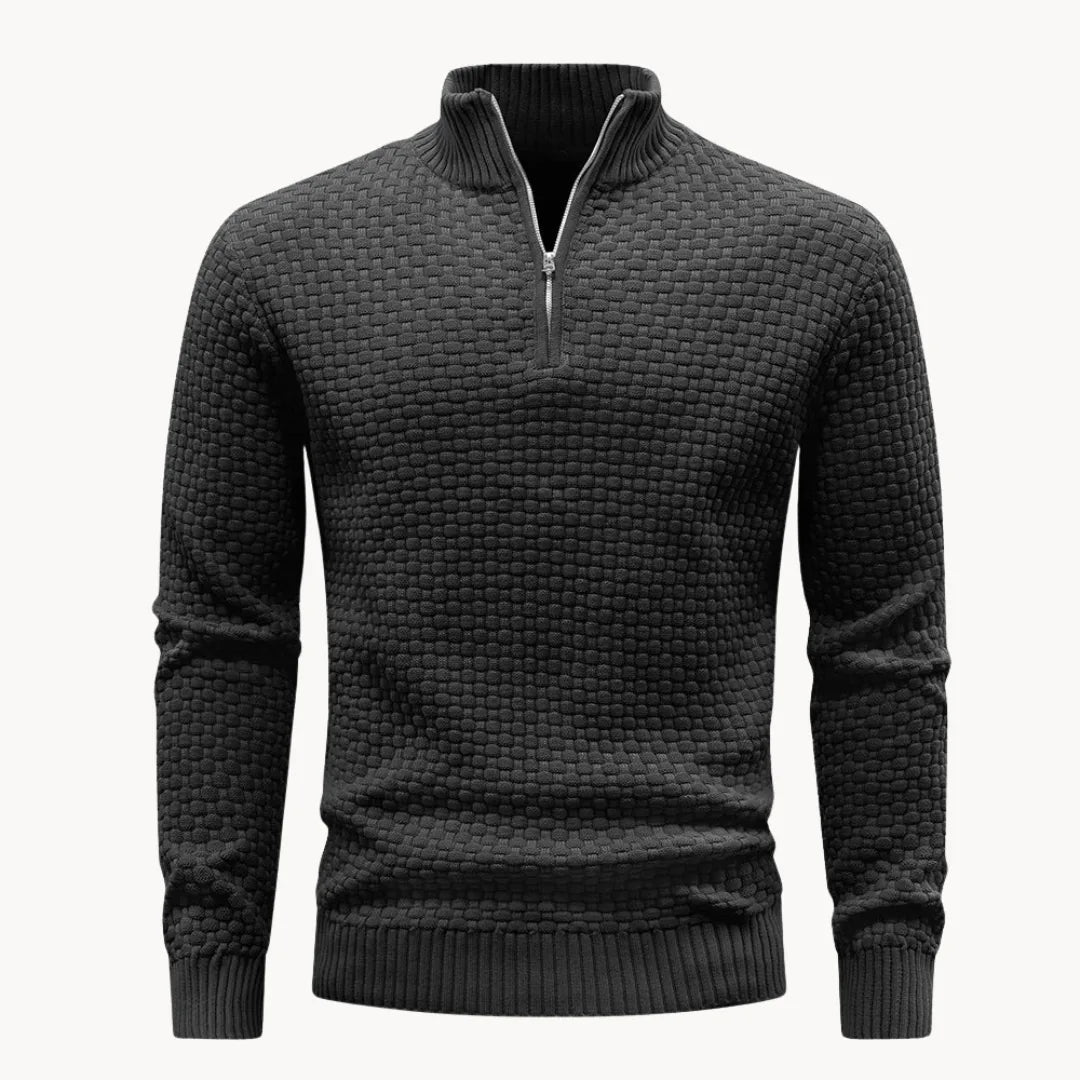 Men's Honeycomb Knit Sweater with Zip Collar in Seven Colors, view 4