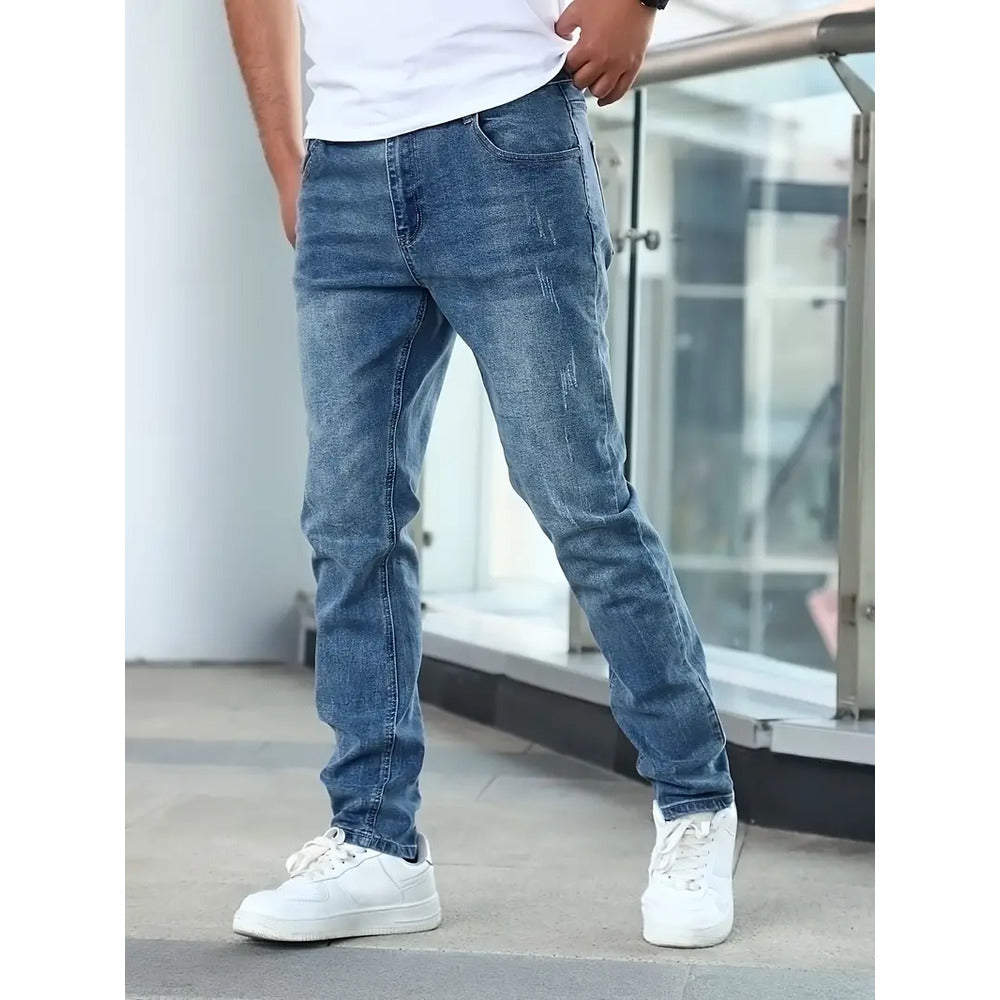 Men's Jeans with Light Distressed Wash and Practical Pockets, view 4