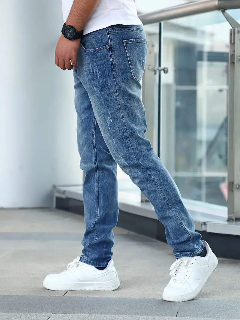 Men's Jeans with Light Distressed Wash and Practical Pockets, view 5