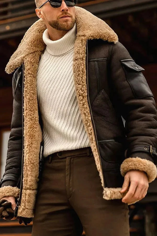 Men's Lined Leather Jacket with Faux Fur Lining in Four Colors up to 5XL, view 4