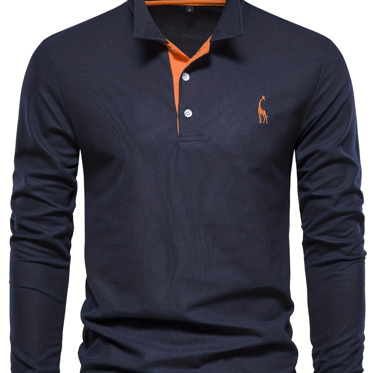 Man wearing a long sleeve polo shirt with chinos