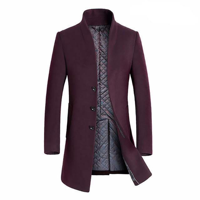 Men's Long Wool Coat with Turn Down Collar and Zipper for Winter Evenings, view 5
