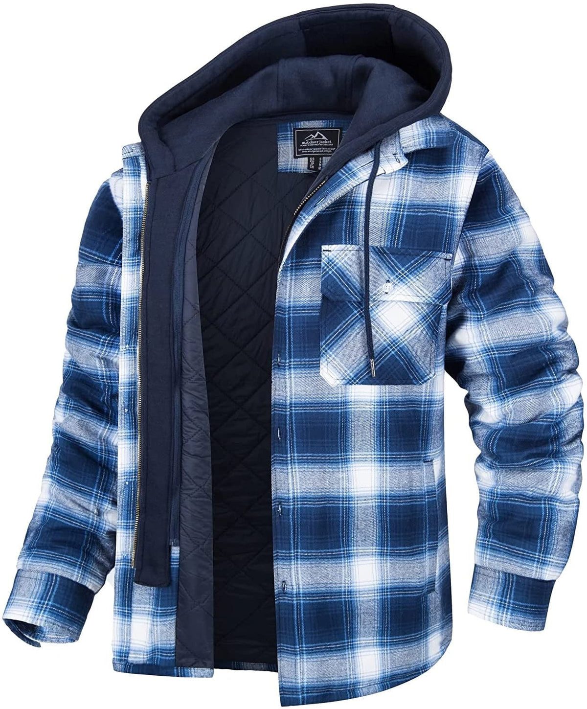 Men's Plaid Hooded Jacket with Warm Lining in Six Colorways, view 3