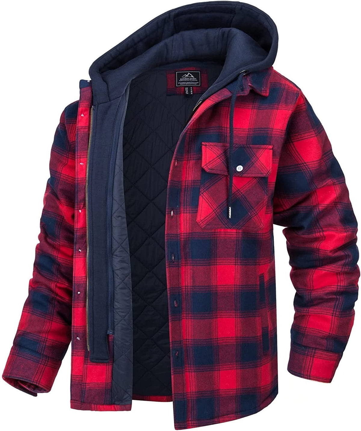 Men's Plaid Hooded Jacket with Warm Lining in Six Colorways, view 5