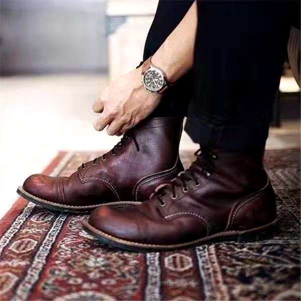 Men's Retro Lace Up Boots with Sturdy Sole for Everyday and Evening, view 4