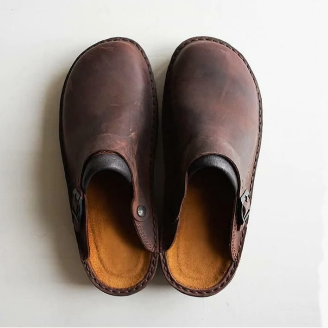 Men's Soft Leather Slippers with Sturdy Sole for Indoors and Quick Errands, view 4