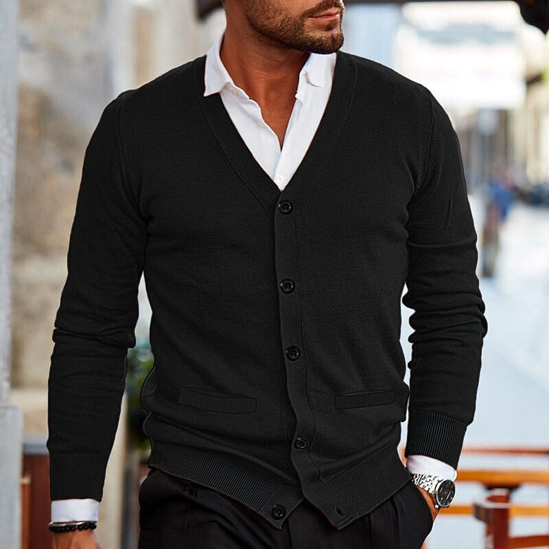 Men's V Neck Cardigan with Button Front in Five Dark Colors, view 5