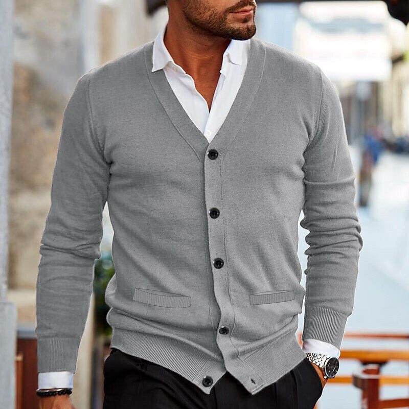 Men's V Neck Cardigan with Button Front in Five Dark Colors, view 7