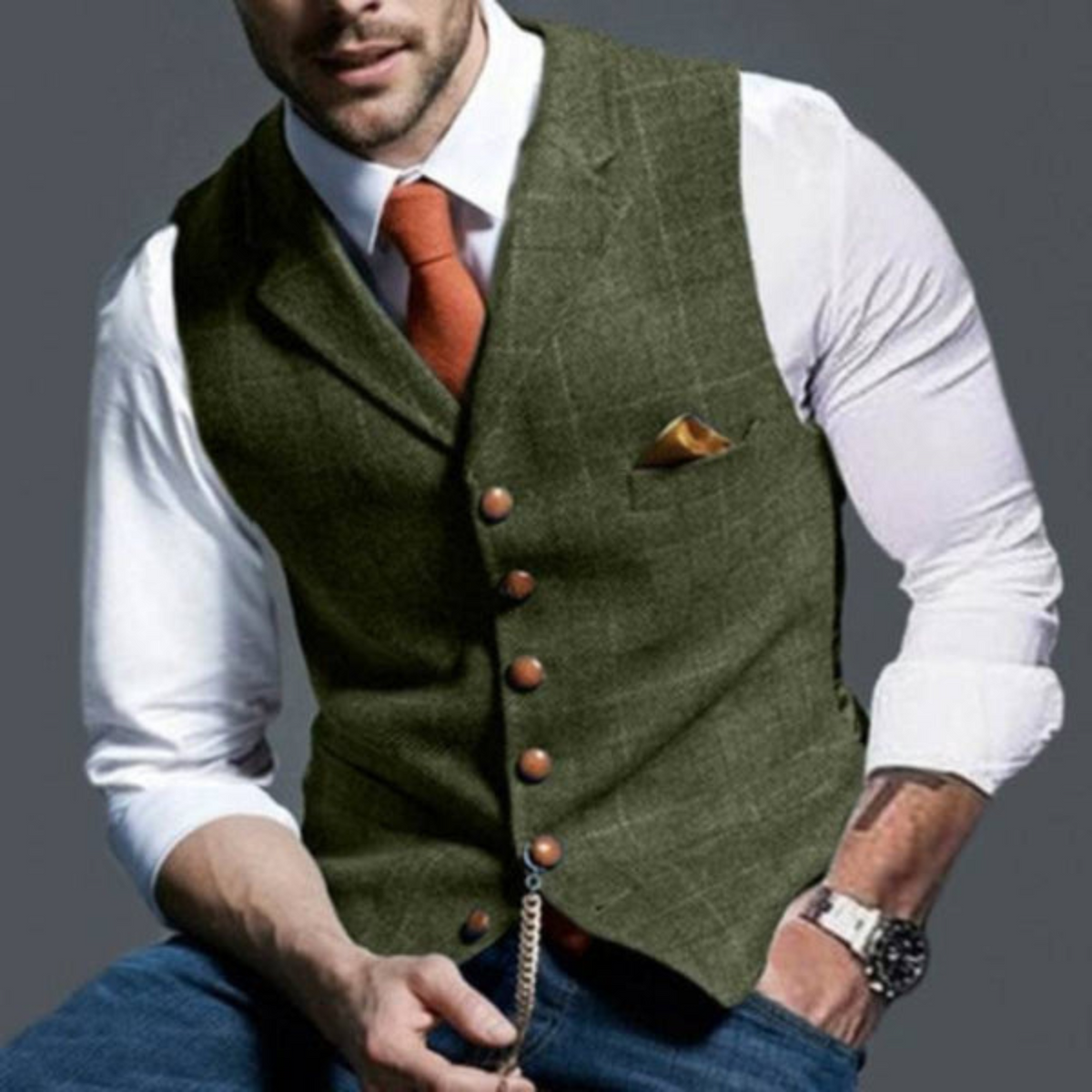 Men's Vest with Fine Check Pattern in Breathable Fabric, view 5