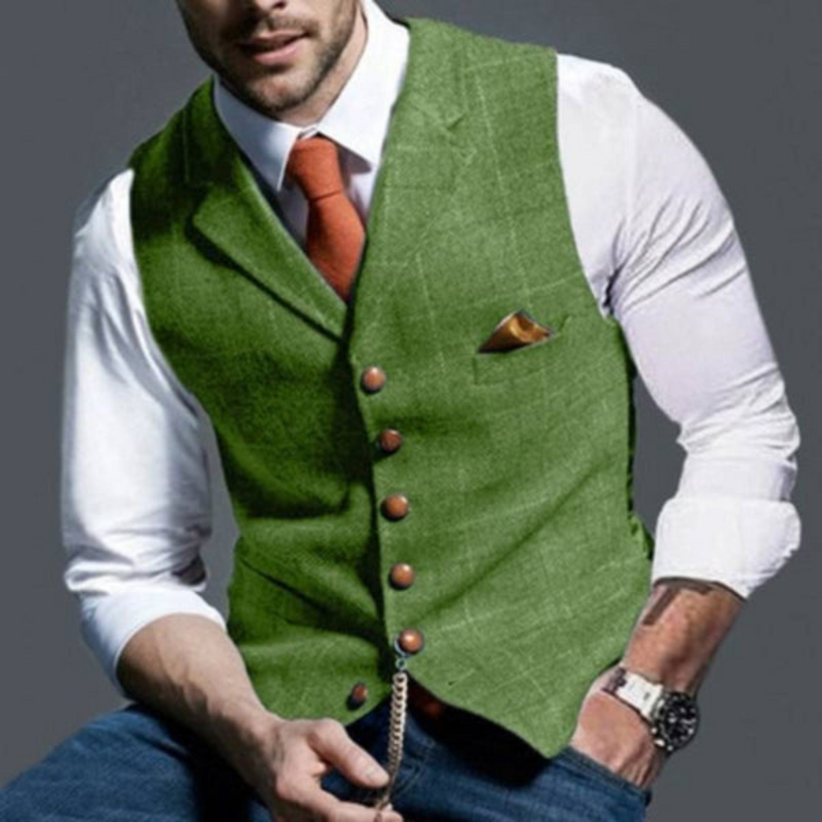 Men's Vest with Fine Check Pattern in Breathable Fabric, view 6