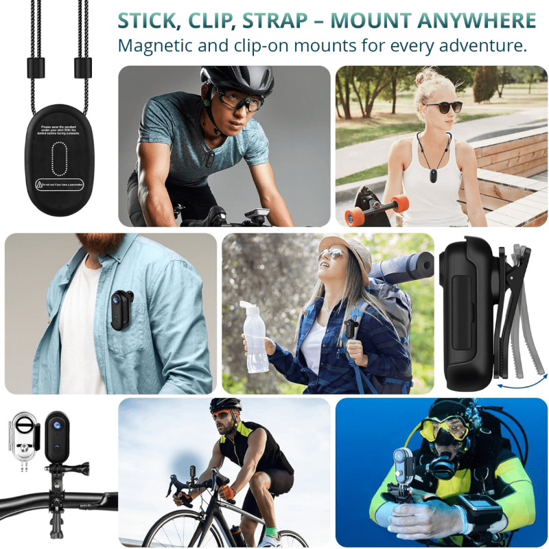 Mini 4K Clip On Action Camera with Magnetic Mount, in Black and White, view 6