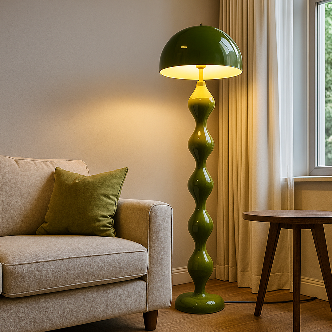 Mushroom Shade Floor Lamp with Turned Base, 59 in, Three Sockets, view 4