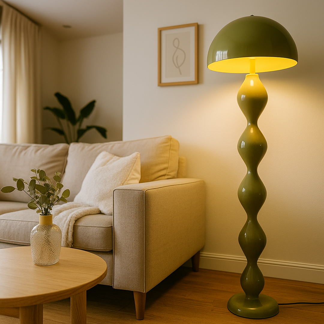 Mushroom Shade Floor Lamp with Turned Base, 59 in, Three Sockets, view 7