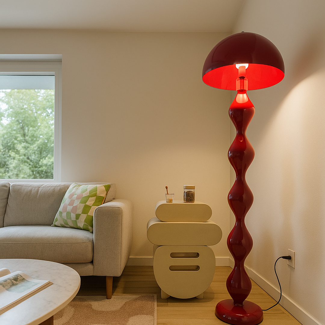 Mushroom Shade Floor Lamp with Turned Base, 59 in, Three Sockets, view 9