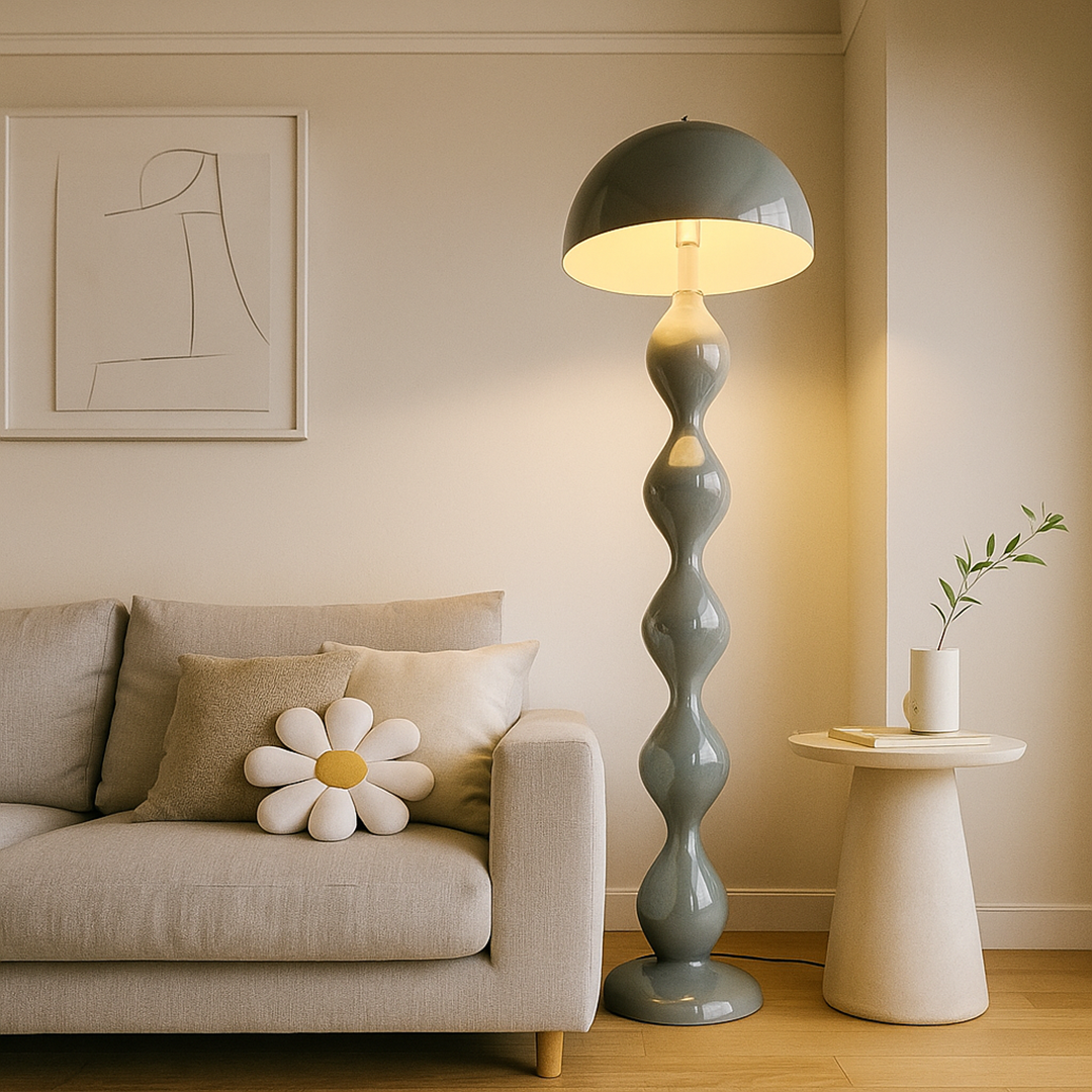 Mushroom Shade Floor Lamp with Turned Base, 59 in, Three Sockets, view 10