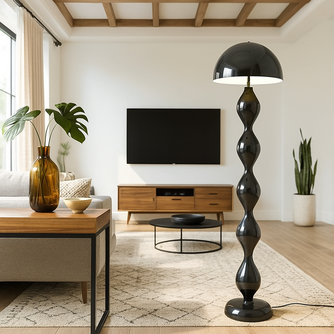 Mushroom Shade Floor Lamp with Turned Base, 59 in, Three Sockets, view 14