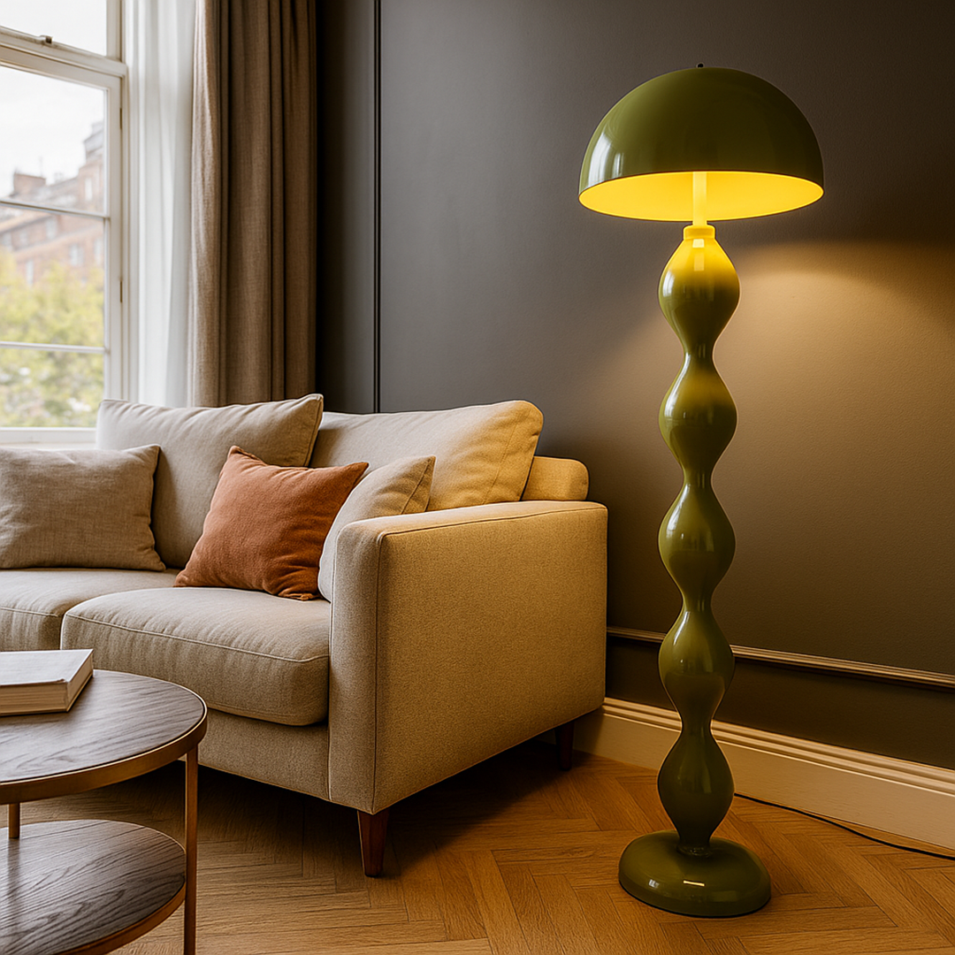 Mushroom Shade Floor Lamp with Turned Base, 59 in, Three Sockets, view 18
