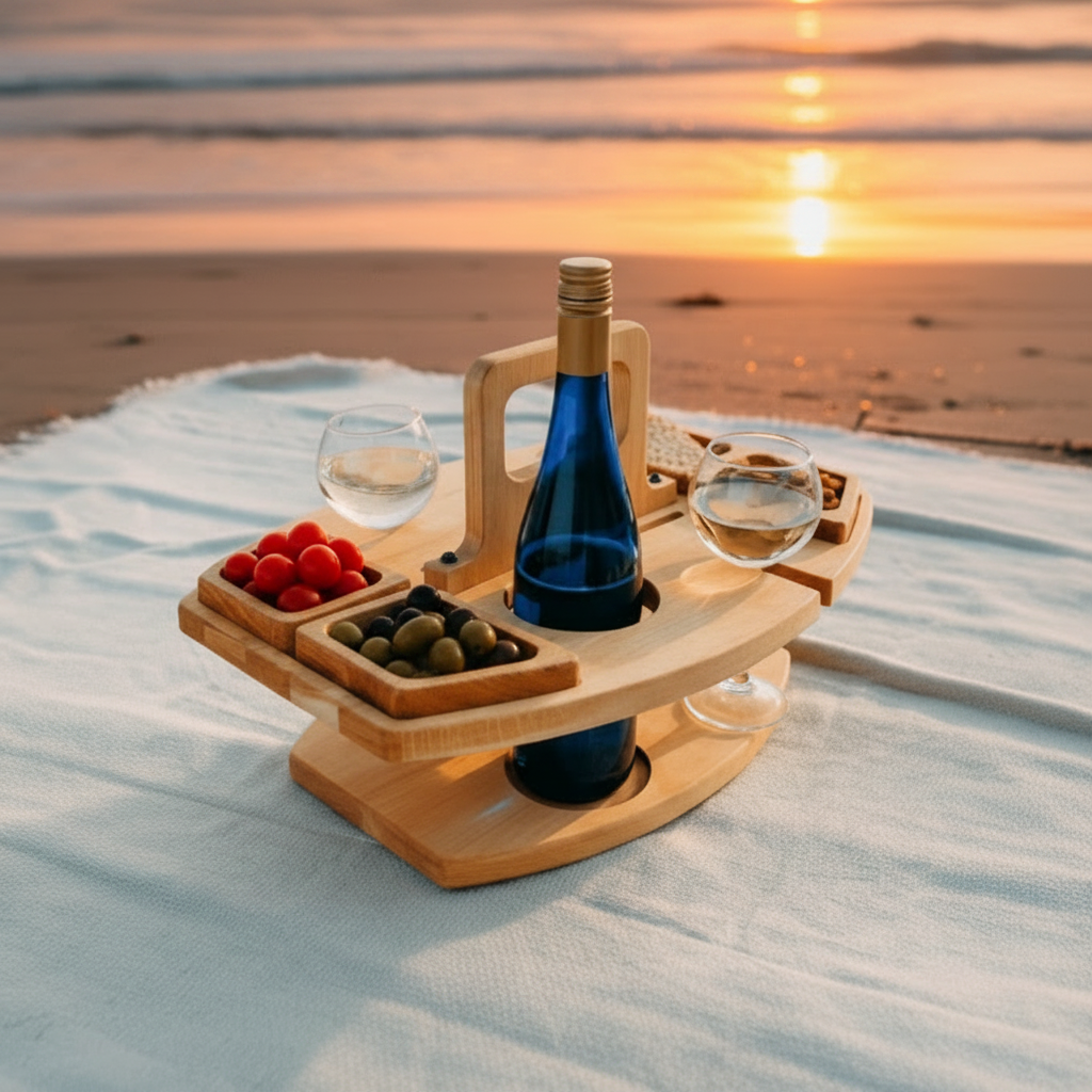 Natural Wood Wine and Snack Serving Board with Divided Compartments, 11.8 x 9.4 in, view 3