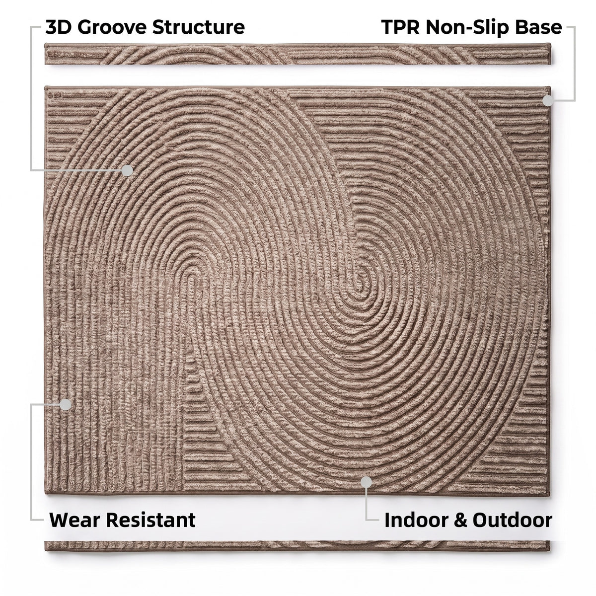 3D Groove Door Mat | Non-Slip TPR Backing, 18-35in