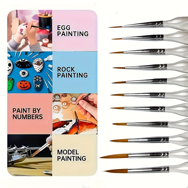 Detail Paint Brush - Fine Tip Synthetic Bristles with Ergonomic Wood Handle for Acrylic, Oil, Watercolor, and Scale Model Painting (10)