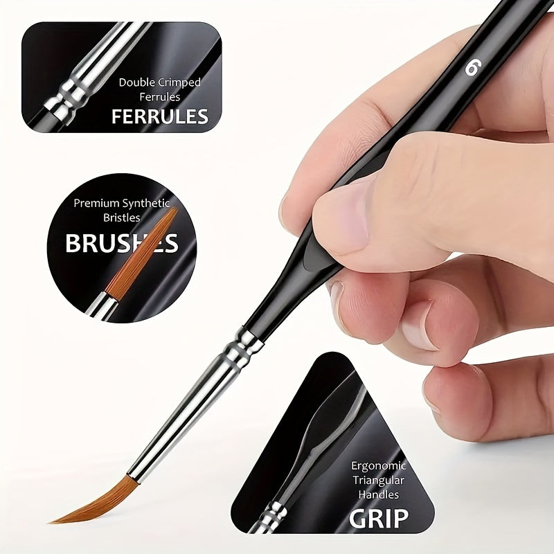 Detail Paint Brush - Fine Tip Synthetic Bristles with Ergonomic Wood Handle for Acrylic, Oil, Watercolor, and Scale Model Painting (12)
