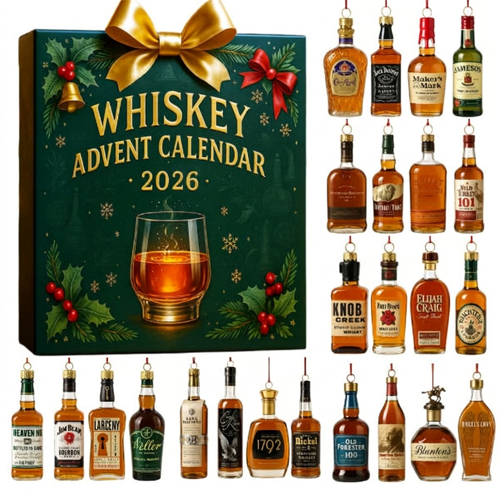 Whisky Bottle Ornament Christmas Advent Calendar - 24-Day Holiday Countdown Set, Miniature Decorative Tree Ornaments (6)