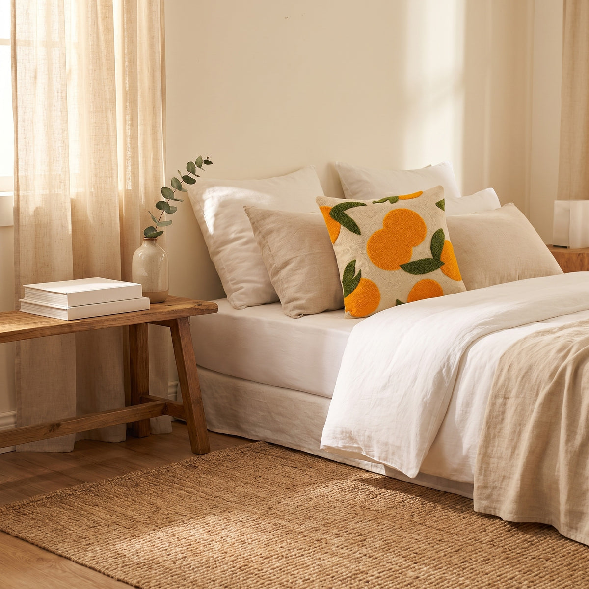 Orange Embroidered Cushion Cover | Textured Accent Pillow