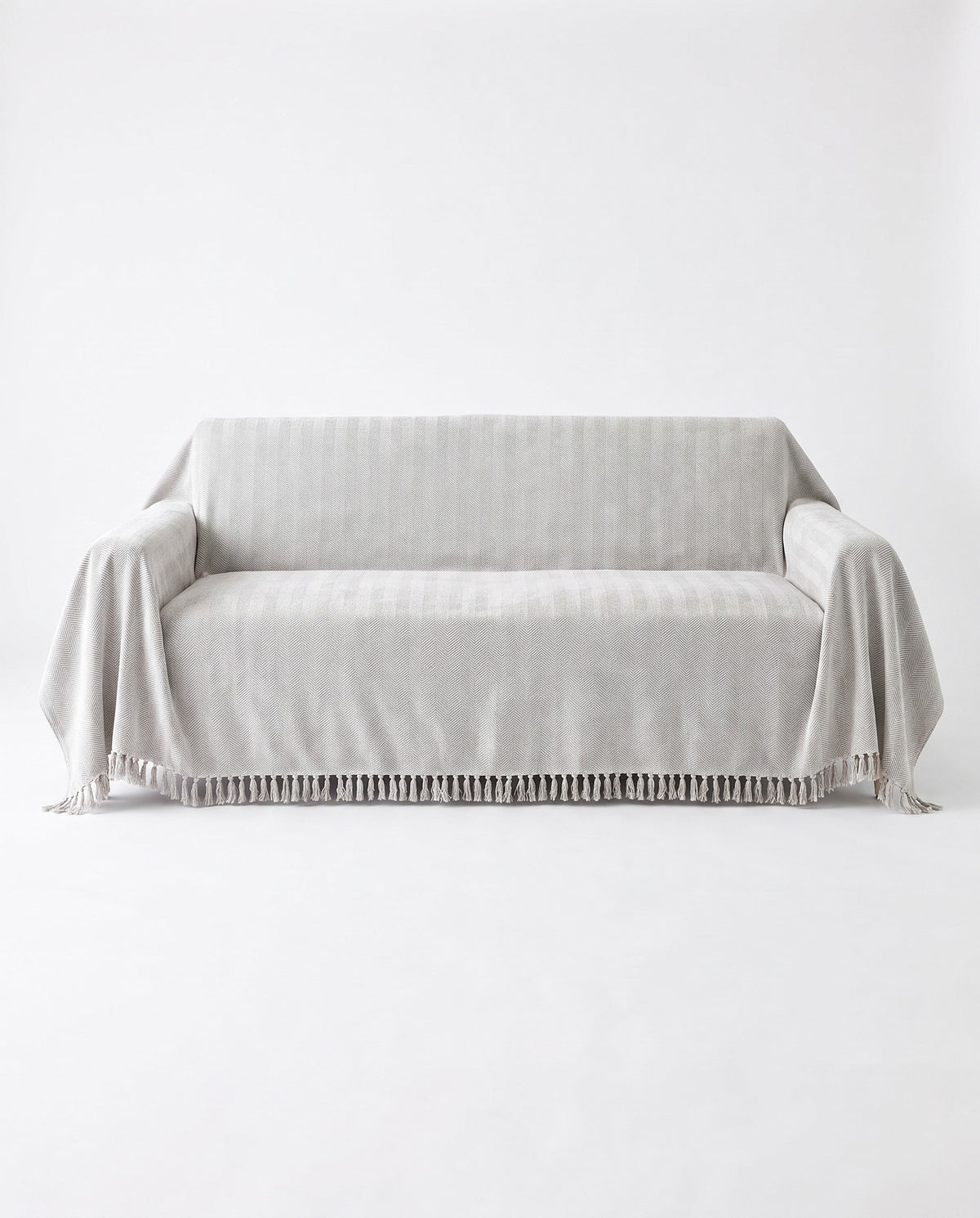 Pet Friendly Herringbone Tassel Luxe Sofa Cover | Spill Resistant, 71-165in