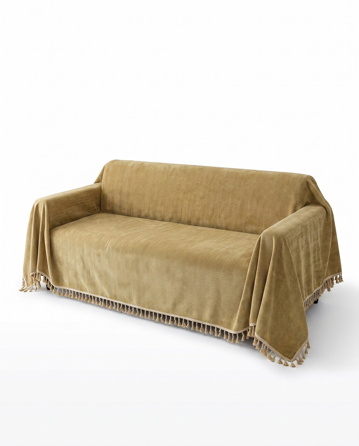Pet Friendly Herringbone Tassel Luxe Sofa Cover | Spill Resistant, 71-165in