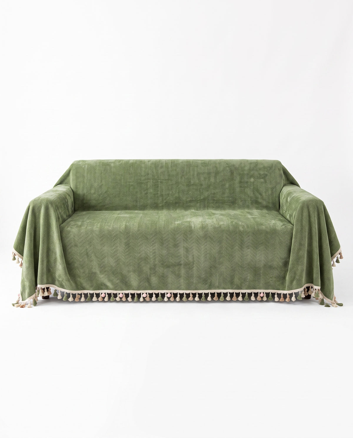Pet Friendly Herringbone Tassel Luxe Sofa Cover | Spill Resistant, 71-165in