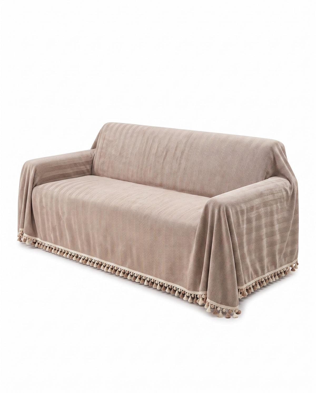 Pet Friendly Herringbone Tassel Luxe Sofa Cover | Spill Resistant, 71-165in
