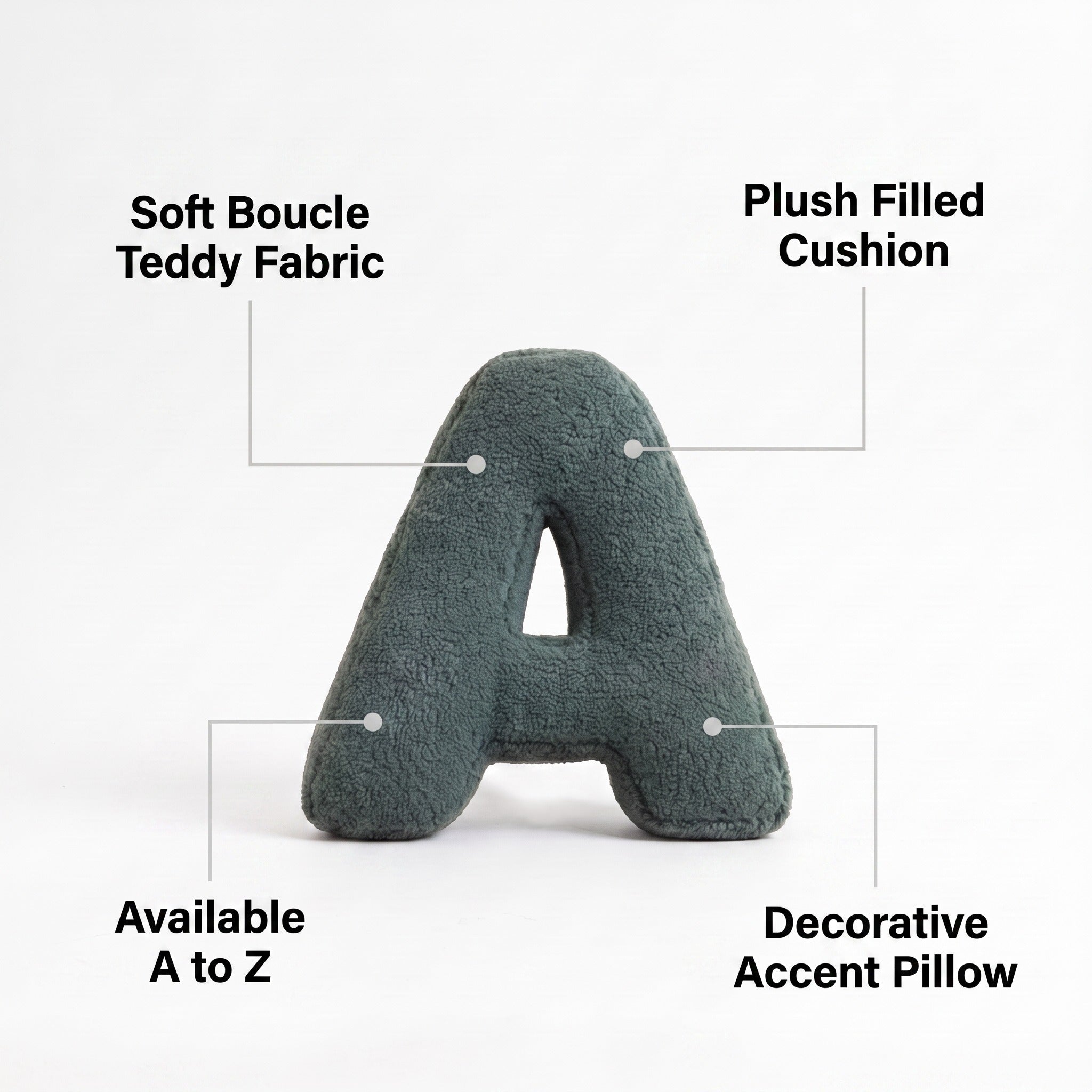 Boucle Letter Pillow | Plush Alphabet Cushion, A to Z, 15in