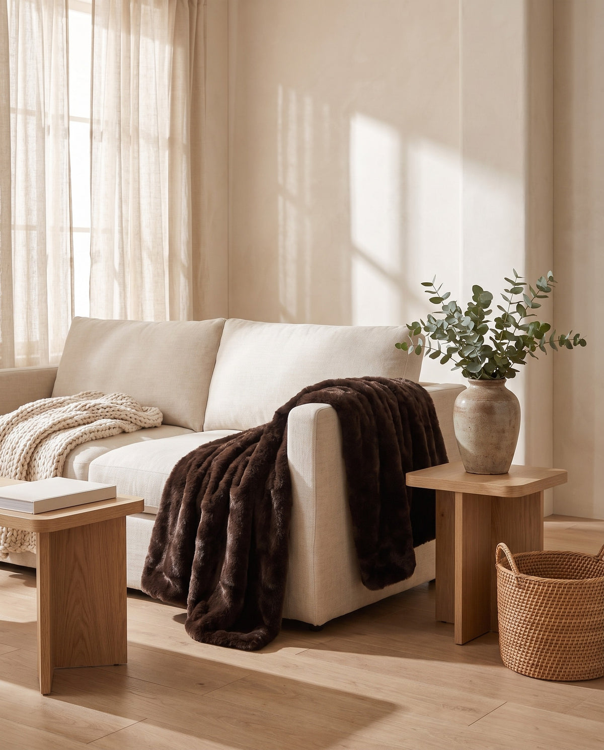 Plush Faux Rabbit Fur Throw Blanket | Soft Warm Handfeel, 51-63in