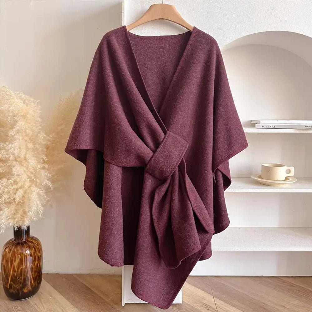 Poncho Wrap in Polyester Wool Blend, 33.5 in Long, One Size, view 2