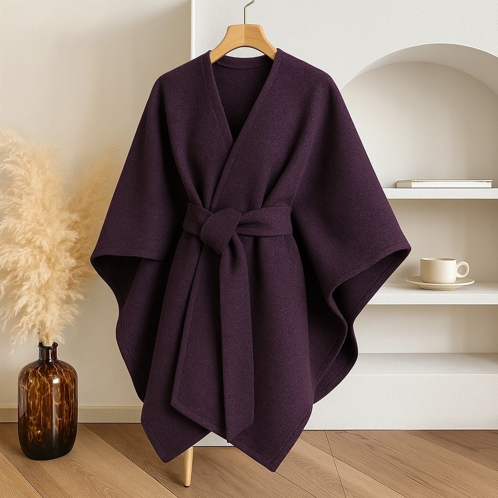 Poncho Wrap in Polyester Wool Blend, 33.5 in Long, One Size, view 10